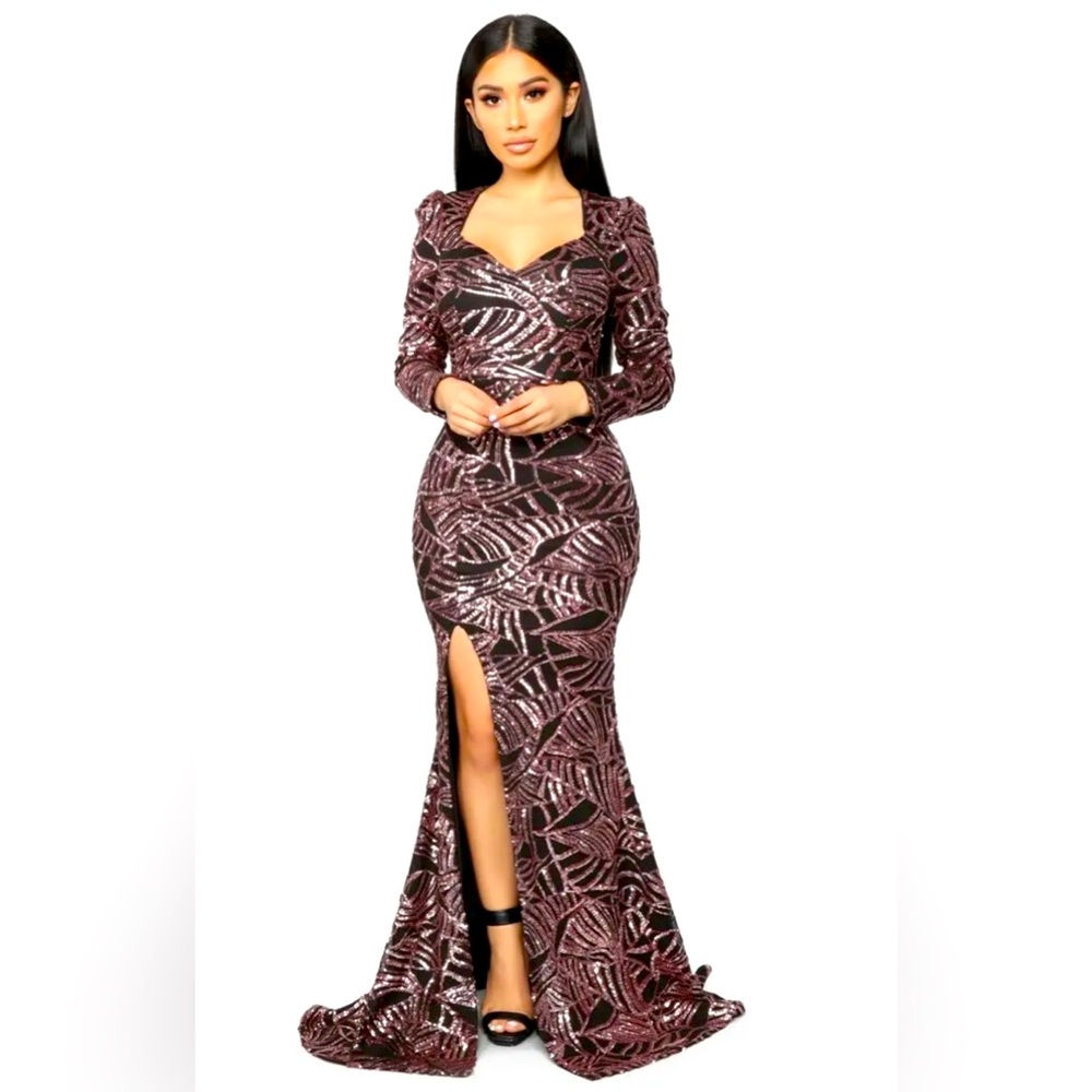 NWT Fashion Nova Shining Lights Sequin Maxi Dress - Black/Pink, Size M